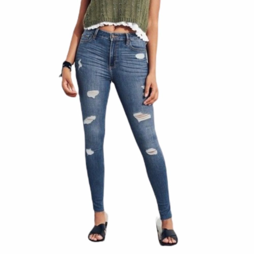 0S Hollister High Rise Super Skinny Ripped Distressed Jeans 24‎